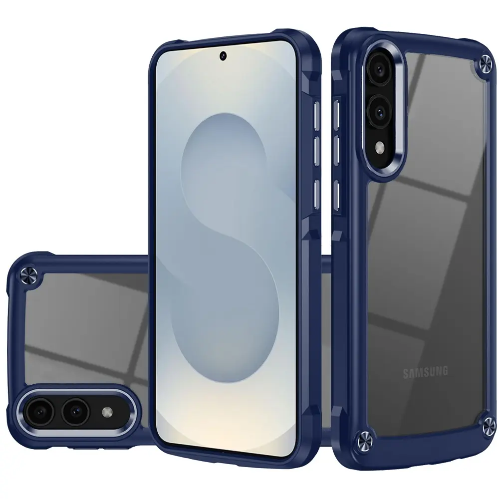 Samsung Galaxy S25 Edge Transparent Hybrid Case with Metal Buttons and Camera Edges Case Blue