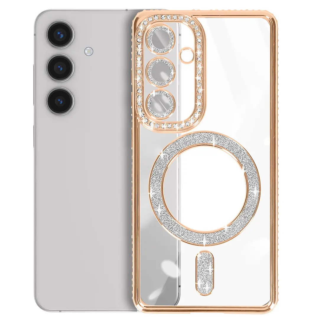 Samsung Galaxy S25 Plus/S24 Plus Magsafe Clear Case Diamond with Camera Protection Gold