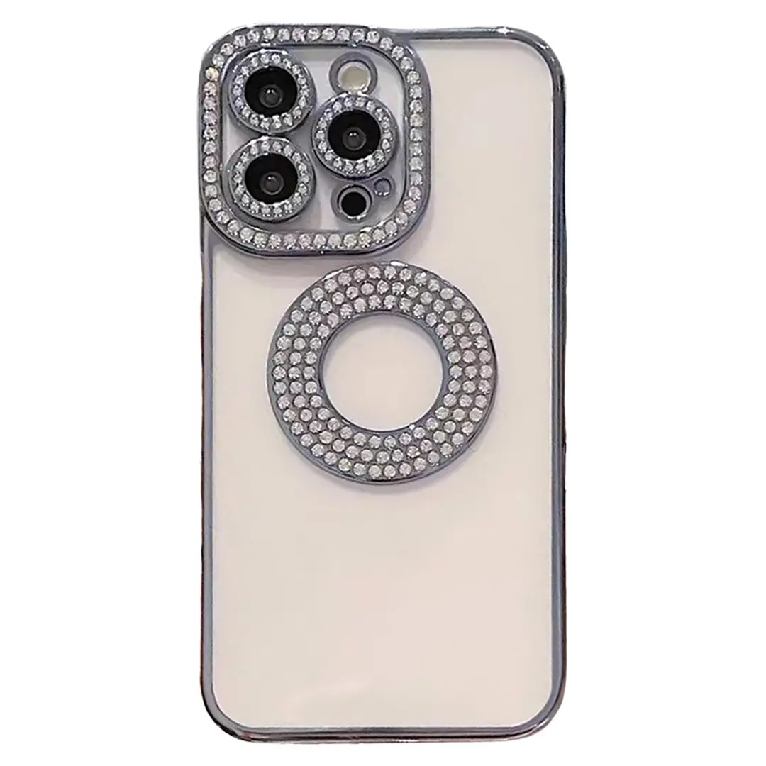 iPhone 14 Pro Clear Case Diamond with Camera Protection Silver