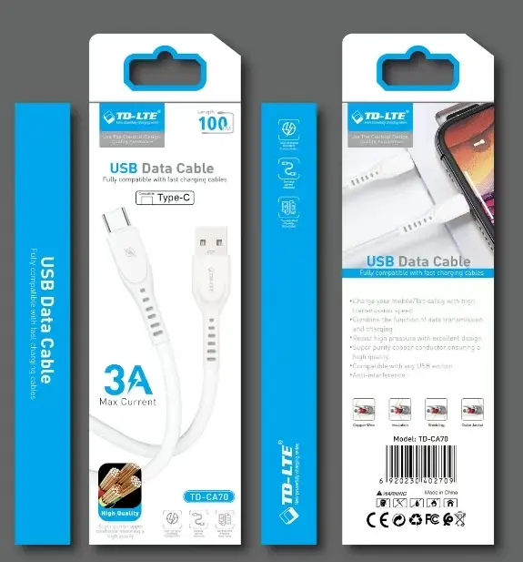 iPhone/IPads_ Data Cable USB to Type C TD-CA70 White