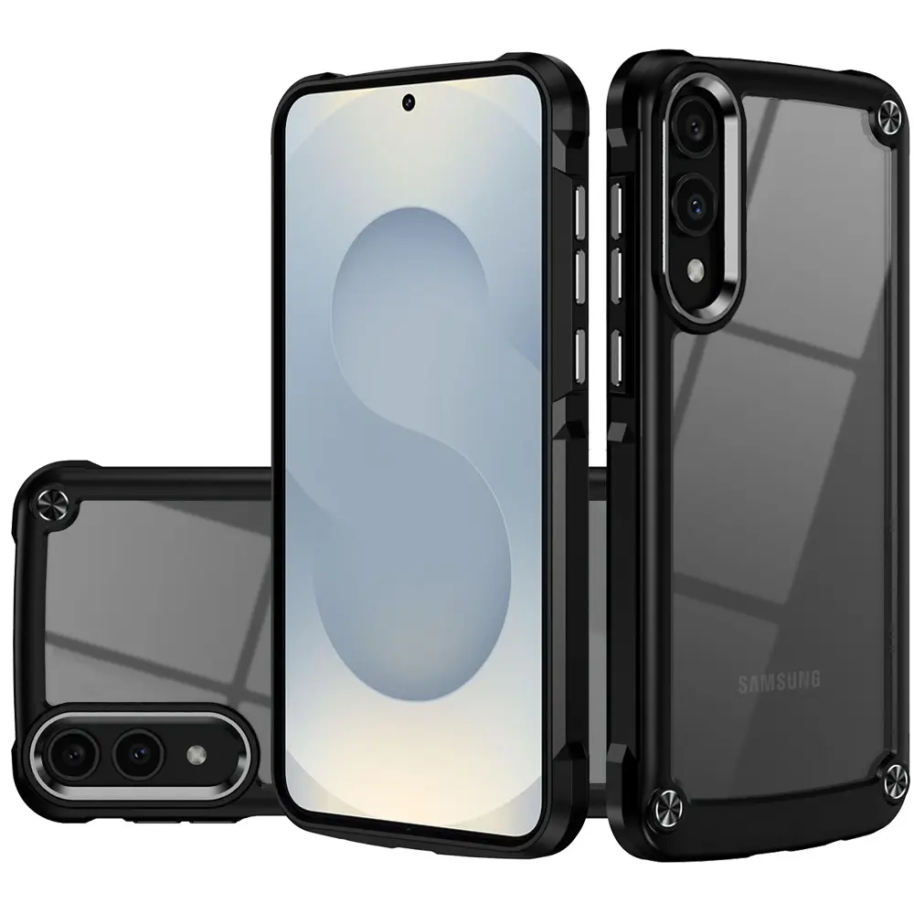 Samsung Galaxy S25 Edge Transparent Hybrid Case with Metal Buttons and Camera Edges Case Black