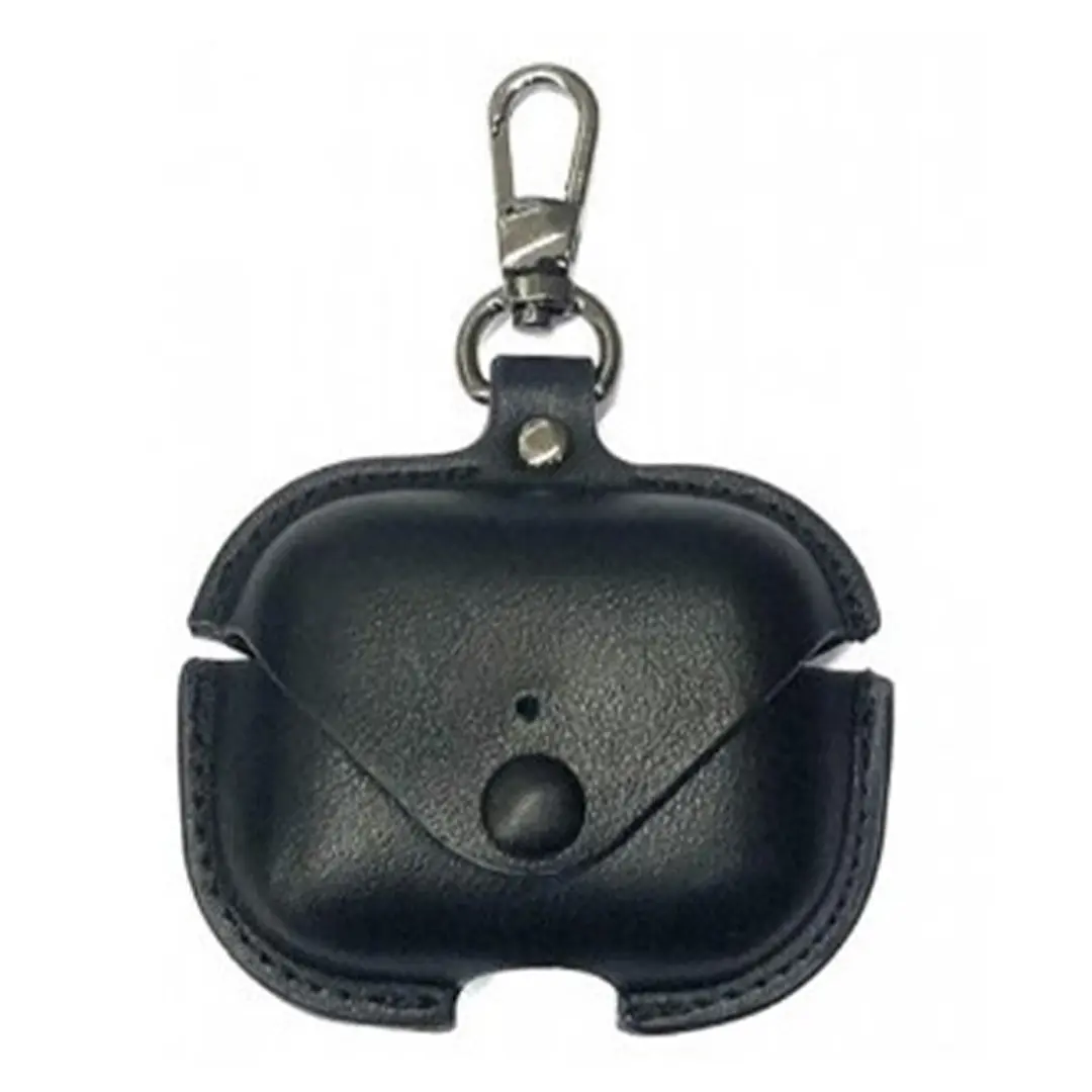 Airpods 4 Leather Case with Keychain Black