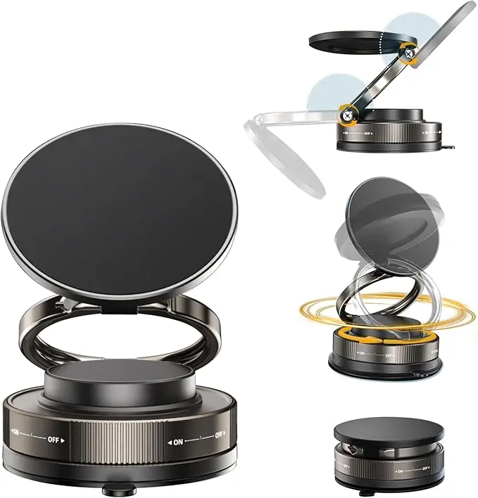 Car Phone Mount_ AirTight Magnetic Vacuum Suction_Black
