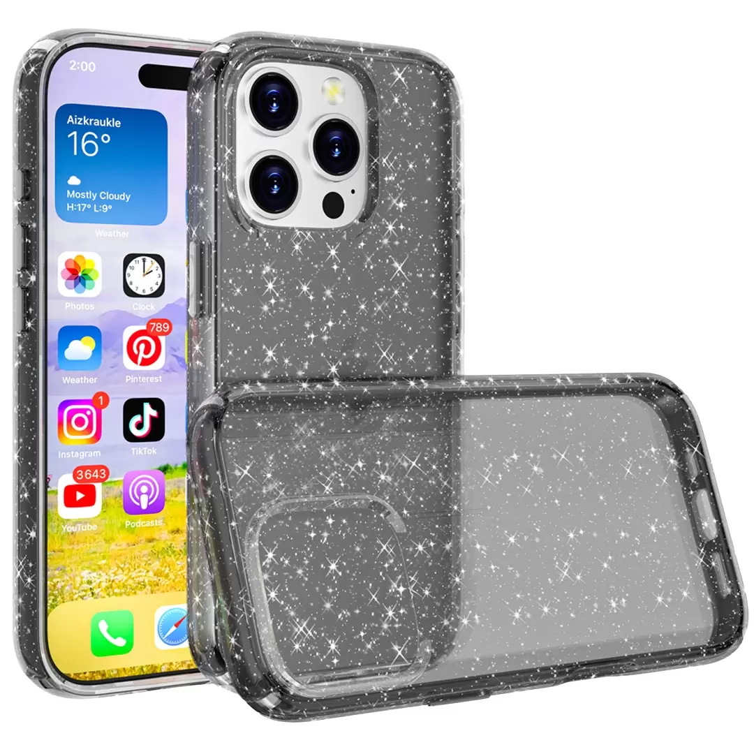 iPhone 16 Pro Max Fleck Glitter Case Clear Black