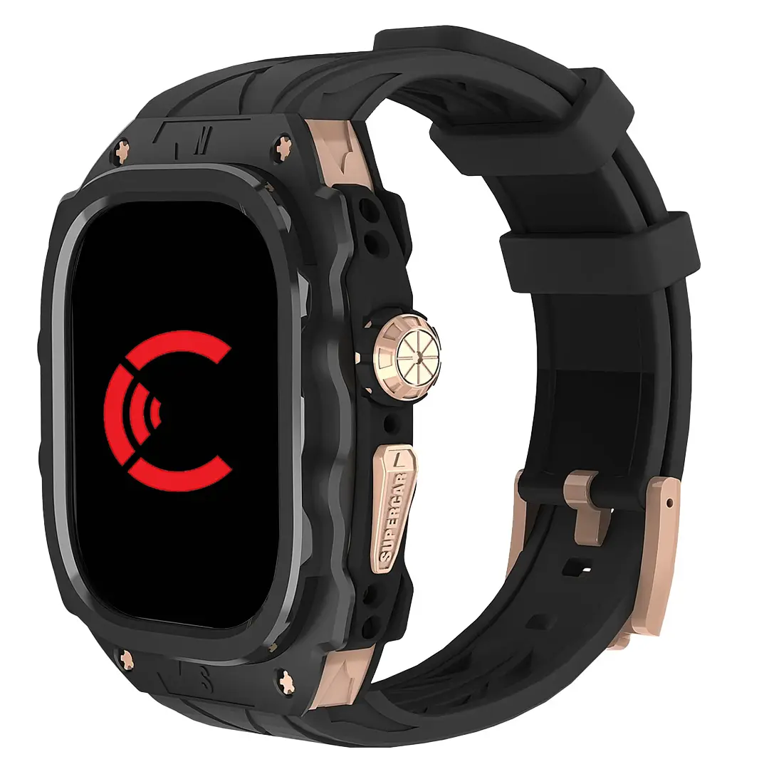 Apple Watch Integrated Upscale Supercar Metal Strap Black Gold 49mm