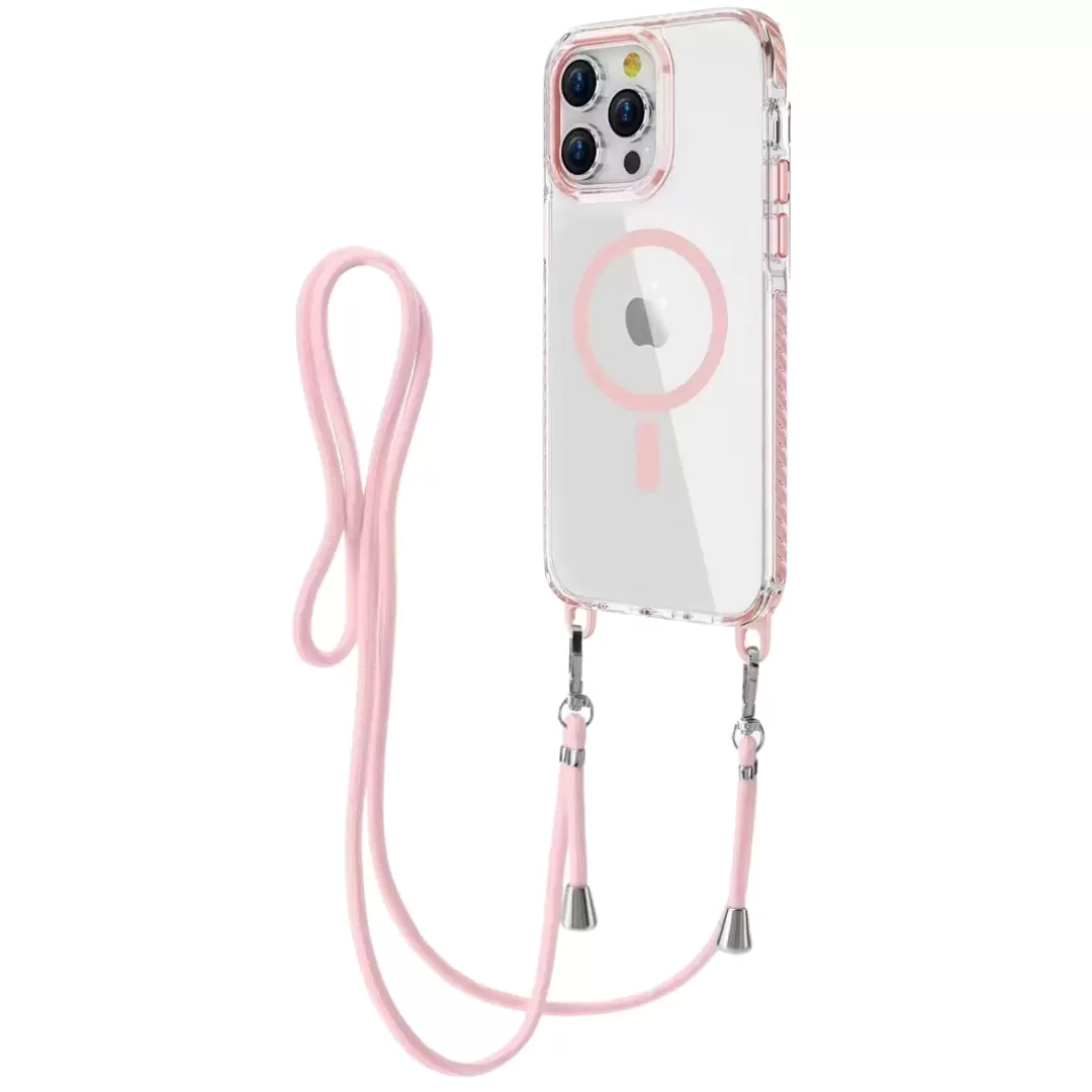 iPhone 15 Plus/iPhone 14 Plus Magsafe Clear Two Tone Case with Lanyard Pink