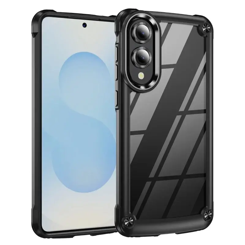 Samsung Galaxy S25 Edge Transparent Hybrid Case with Metal Buttons and Camera Edges Case Black