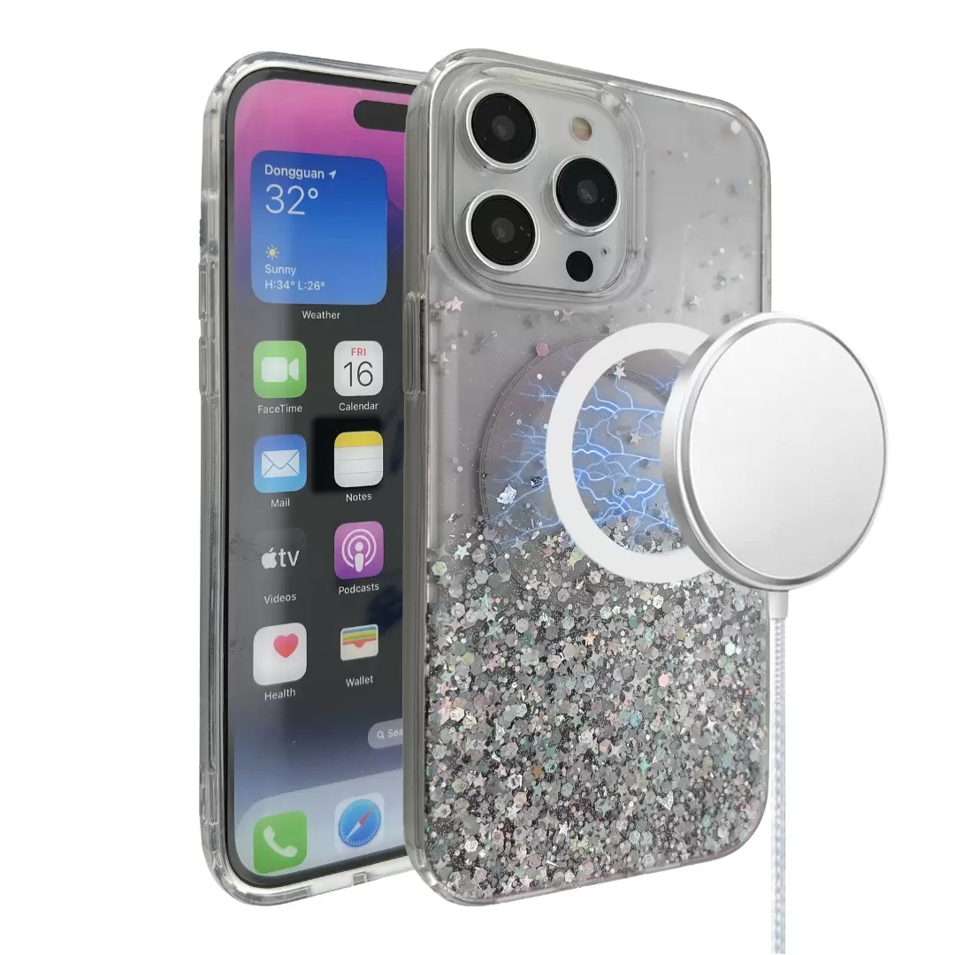 iPhone 14 Plus/iPhone 15 Plus Bling MagSafe Twotone Eco White