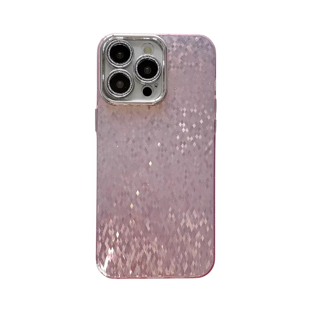 iPhone 15/iPhone 14/iPhone 13 Shiny Mosaic Rhombus Case Pink