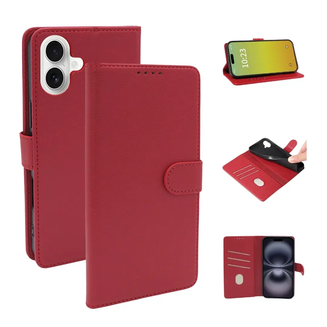 iPhone 16 Plus PU Leather Wallet Case Red