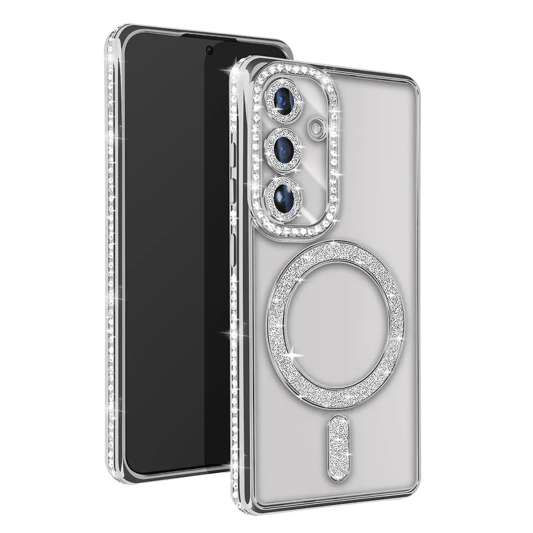 Samsung Galaxy S25 Plus/S24 Plus Magsafe Clear Case Diamond with Camera Protection Silver