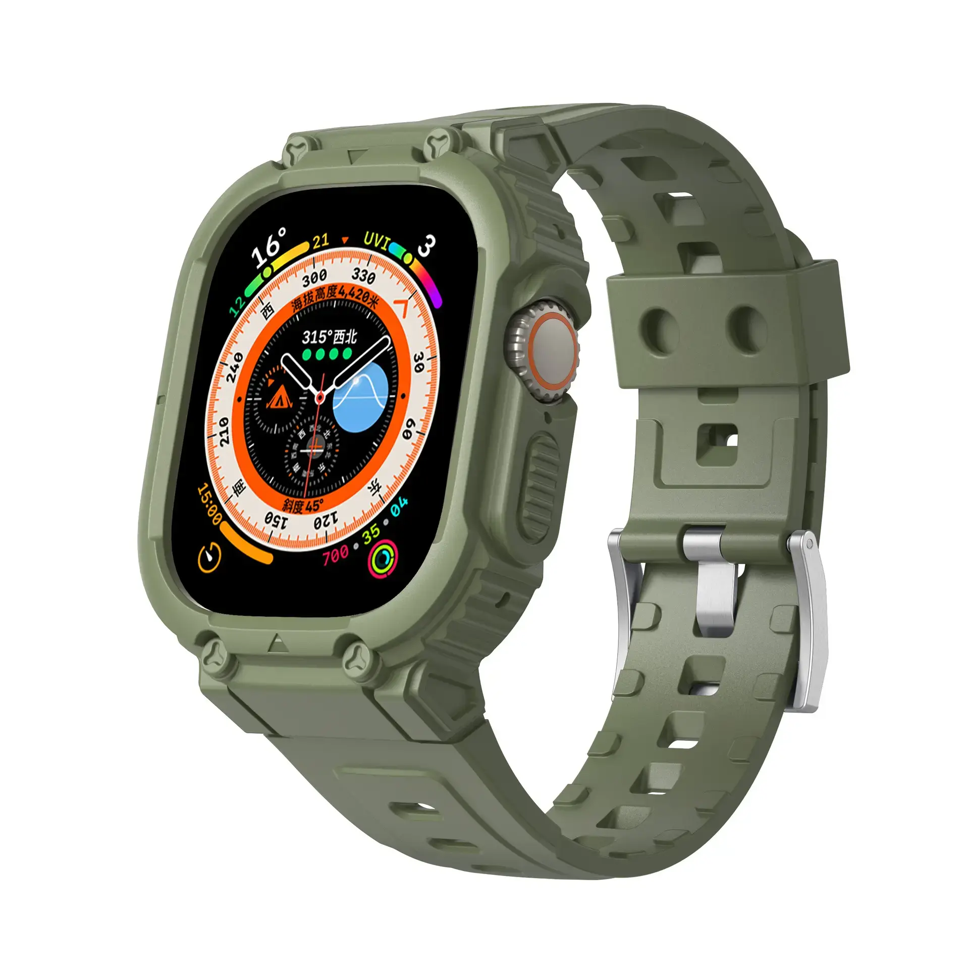 Apple Watch Integrated Silicone Strap Army Green -42-44-45-46-49mm