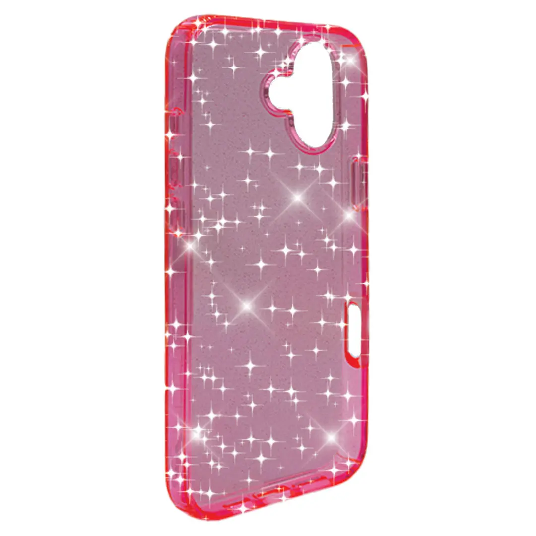 iPhone 16 Plus Fleck Glitter Case Clear Pink