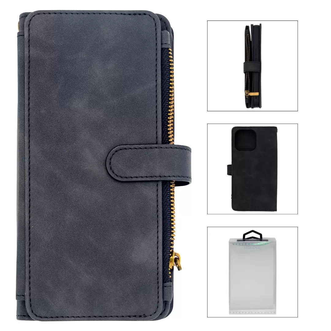 iPhone 13 Pro Max/iPhone 12 Pro Max Premio Wallet Luxury with Zipper Case Black