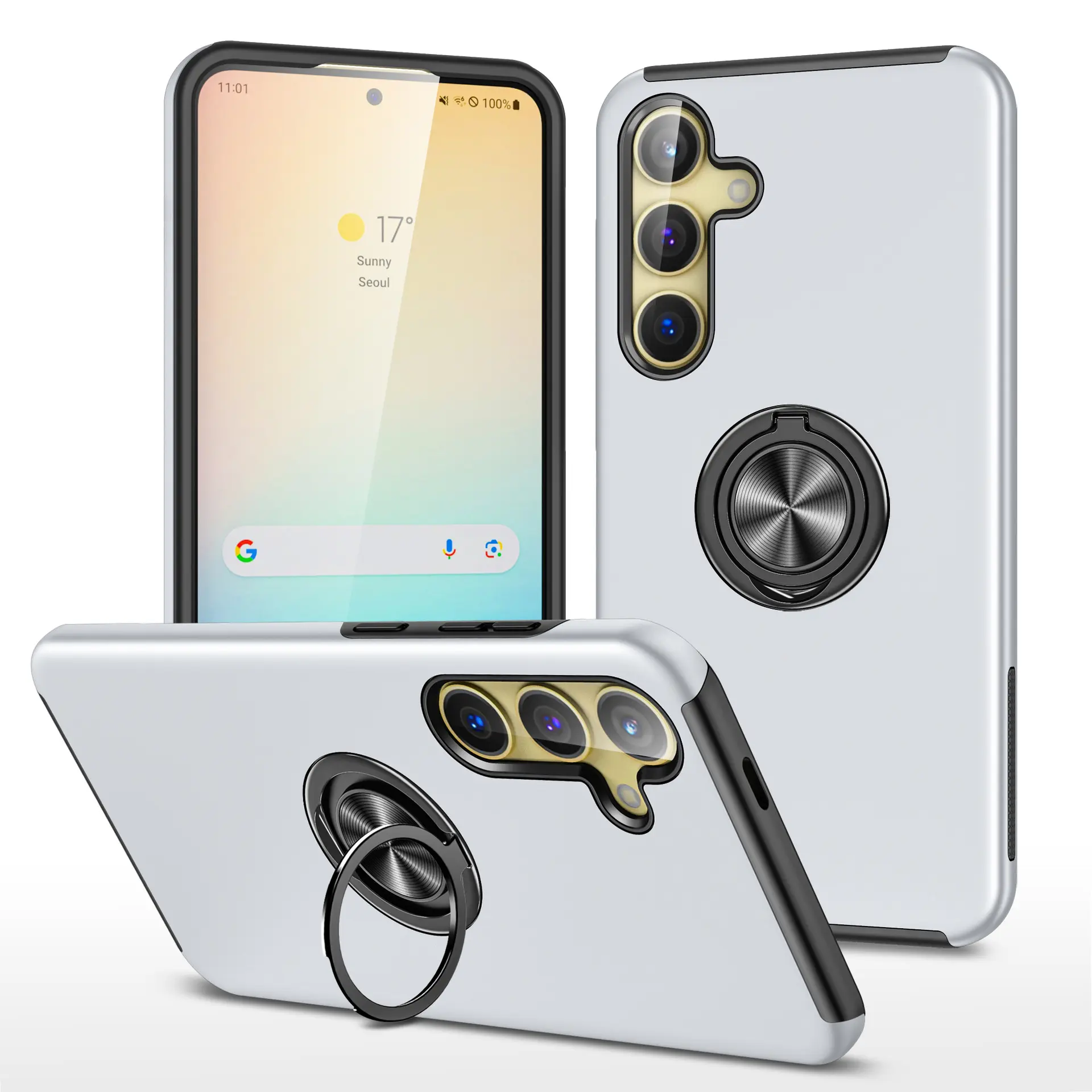 Samsung Galaxy Z Fold 7 Magnetic Ring Stand Hybrid Case Silver