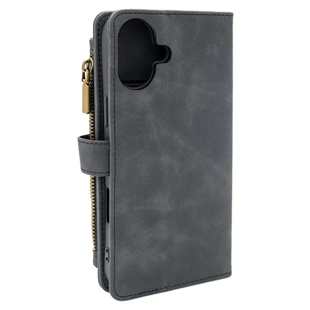 iPhone 16 Premio Wallet Luxury with Zipper Case Black