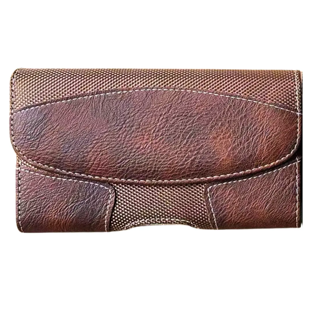 Horizontal Lychee leather Card Holder Pouch Brown 6.3 inch