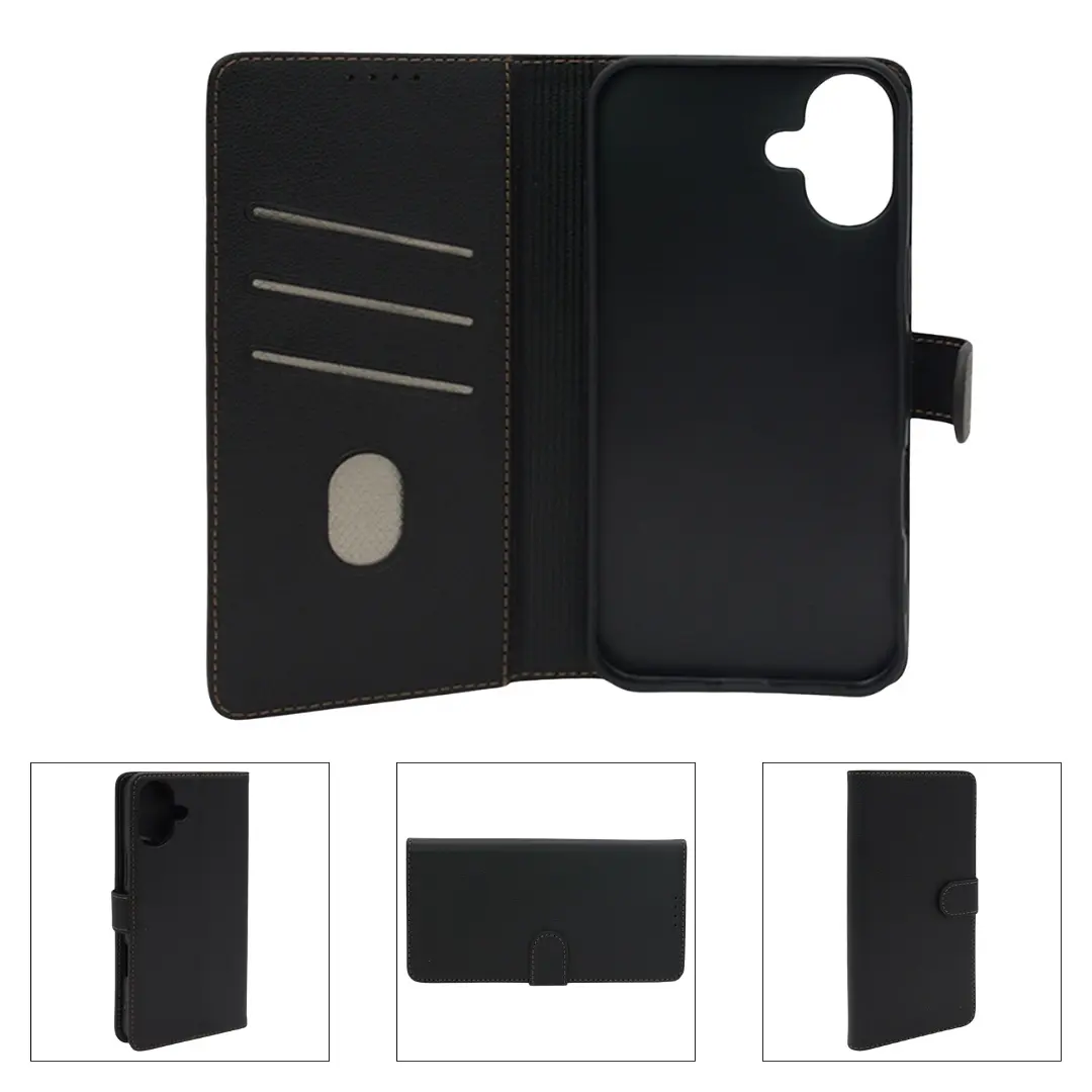 iPhone 16 PU Leather Wallet Case Black