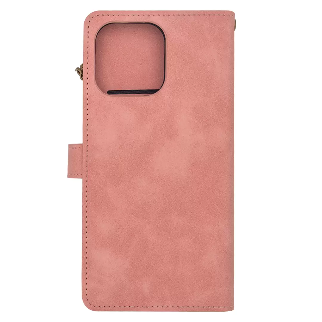 iPhone 15/iPhone 14/iPhone 13 Premio Wallet Luxury with Zipper Case Rose Gold