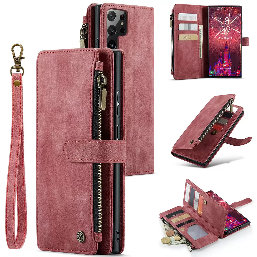 iPhone 15 Plus/iPhone 14 Plus Luxury Wallet with Zipper Case Rose Gold