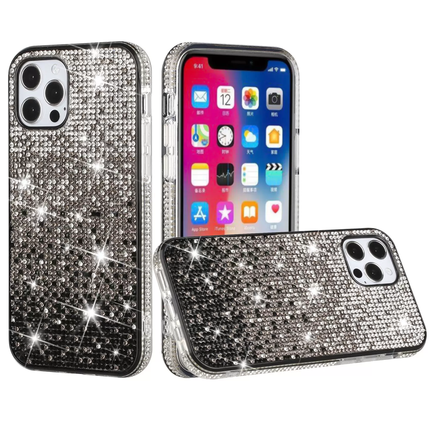 iPhone 15/iPhone 14/iPhone 13 Bling Party Diamond Black