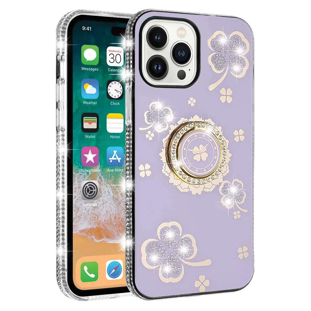 iPhone 14 Pro Bling Diamond Lucky Case Purple