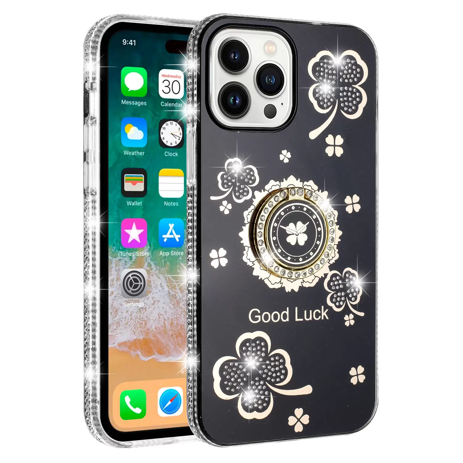 iPhone 15 Pro Max/iPhone 14 Pro Max Bling Diamond Lucky Case Black