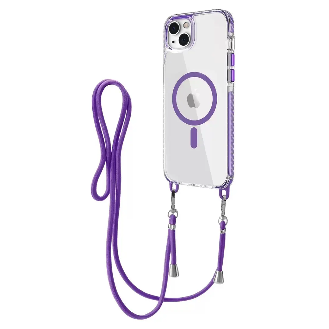 iPhone 15 Plus/iPhone 14 Plus Magsafe Clear Twotone Case with Lanyard Purple