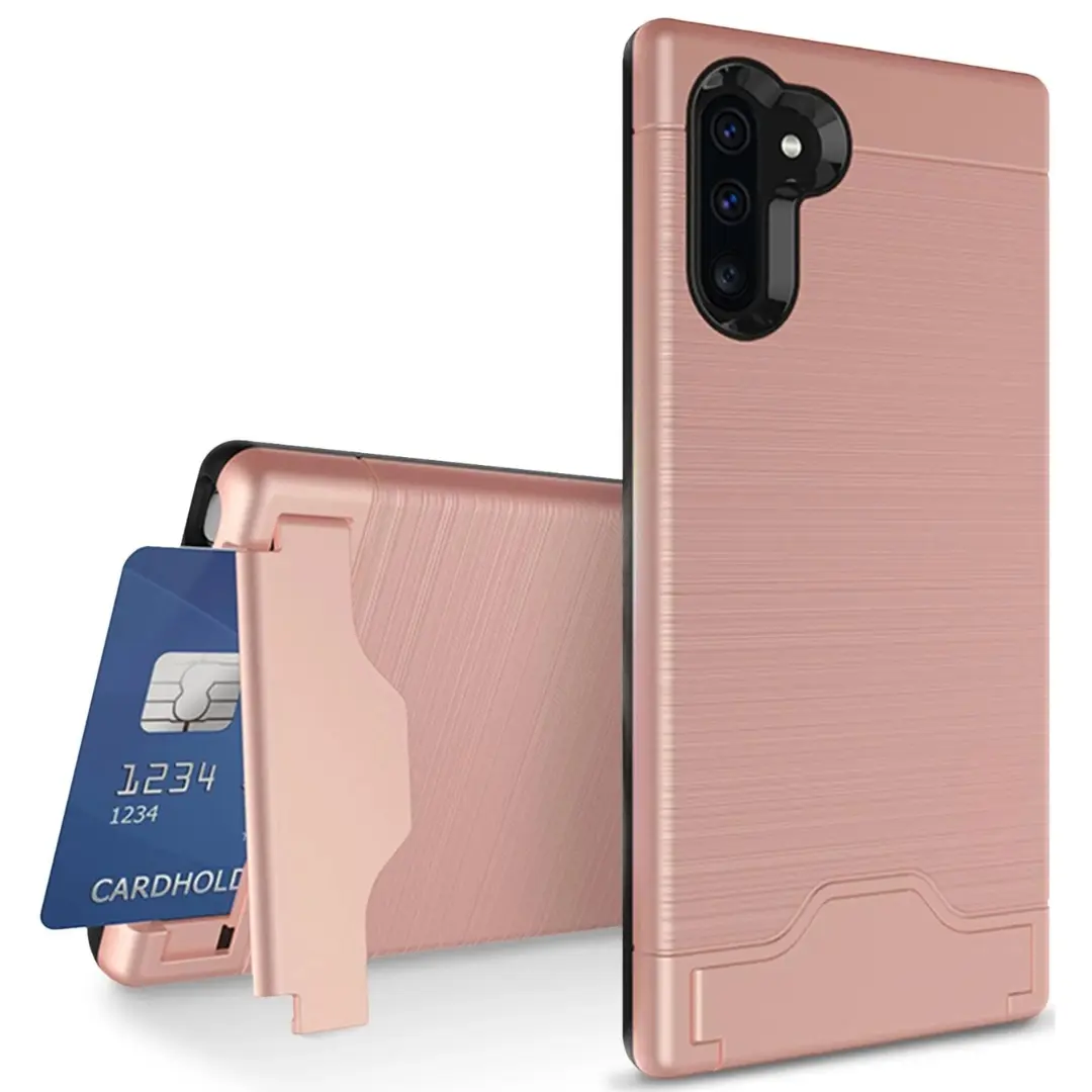Samsung Galaxy Note 10 Brush Card Holder and Kickstand Case Rose Gold