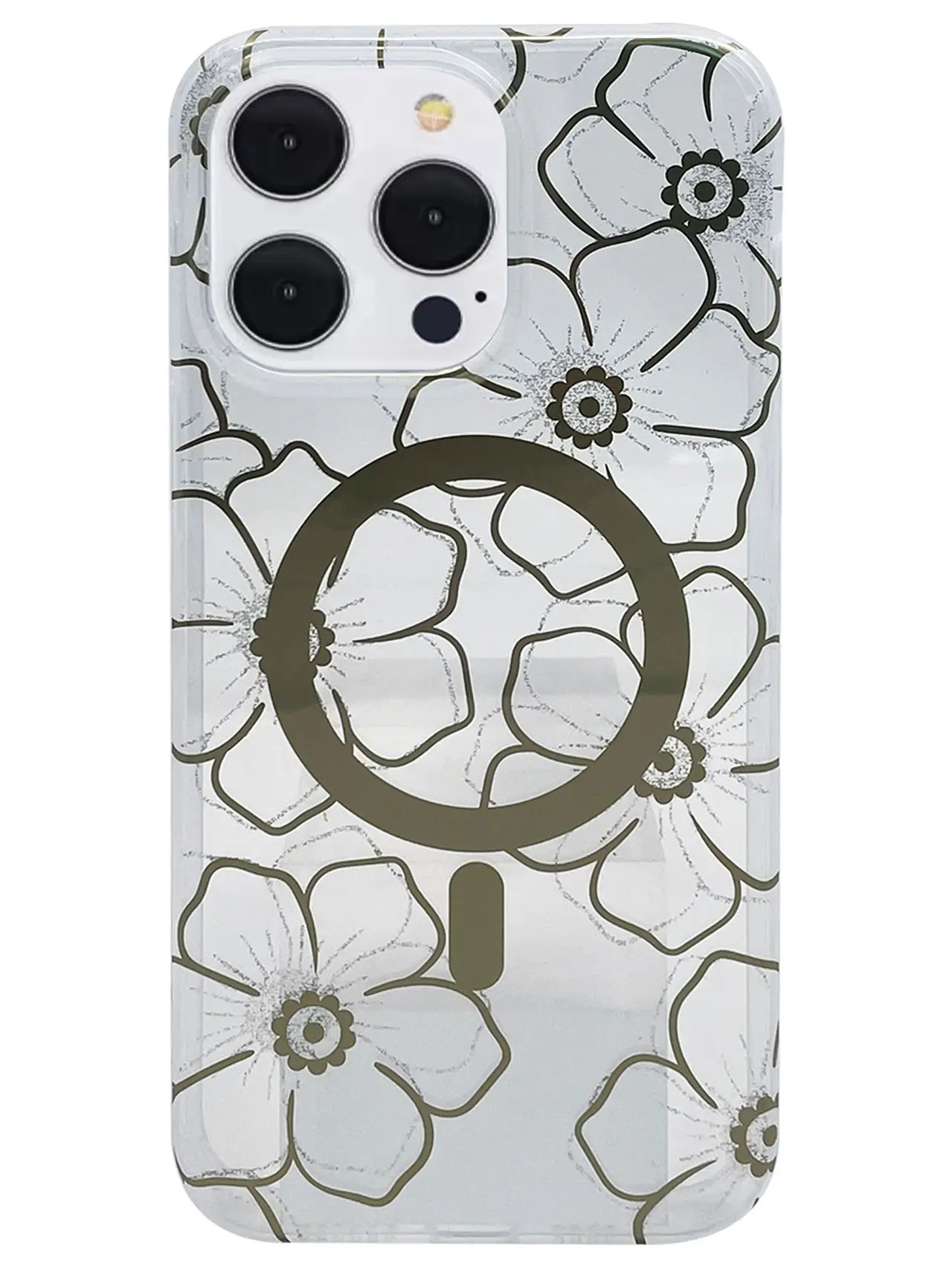 iPhone 15/iPhone 14/iPhone 13 Designed Case MagSafe Gold and Sliver Floral Harmony