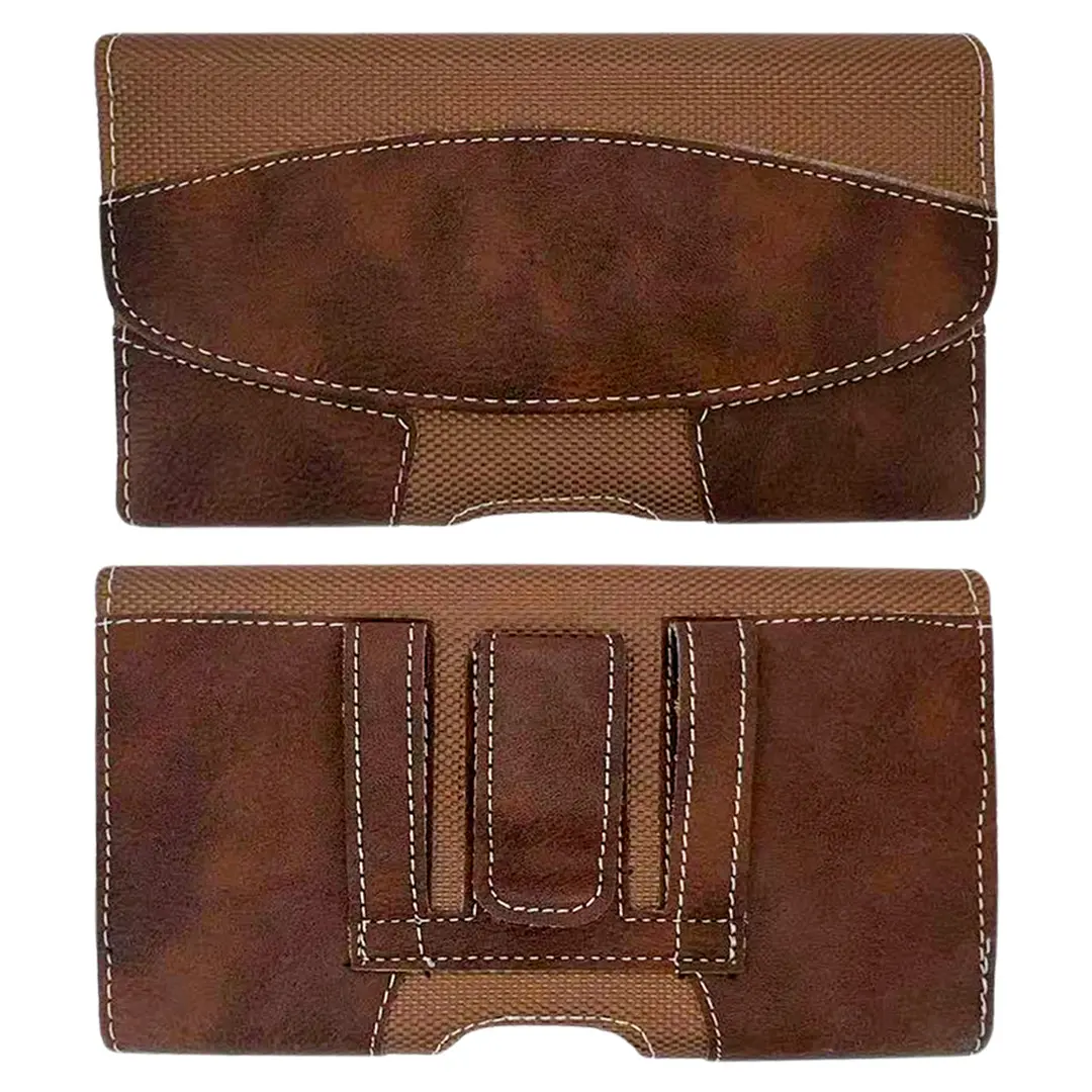 Horizontal Lychee leather Pouch Brown 7.0 inch