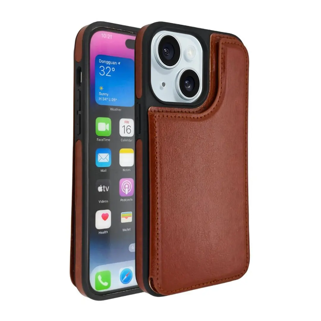 iPhone 15/iPhone 14/iPhone 13 Modern Card Holder Case Brown