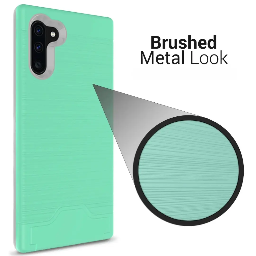 Samsung Galaxy Note 10 Plus Brush Card Holder and Kickstand Case Teal