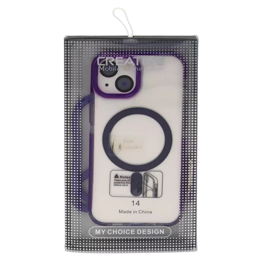 iPhone 15 Plus/iPhone 14 Plus Magsafe Clear Twotone Case with Lanyard Purple