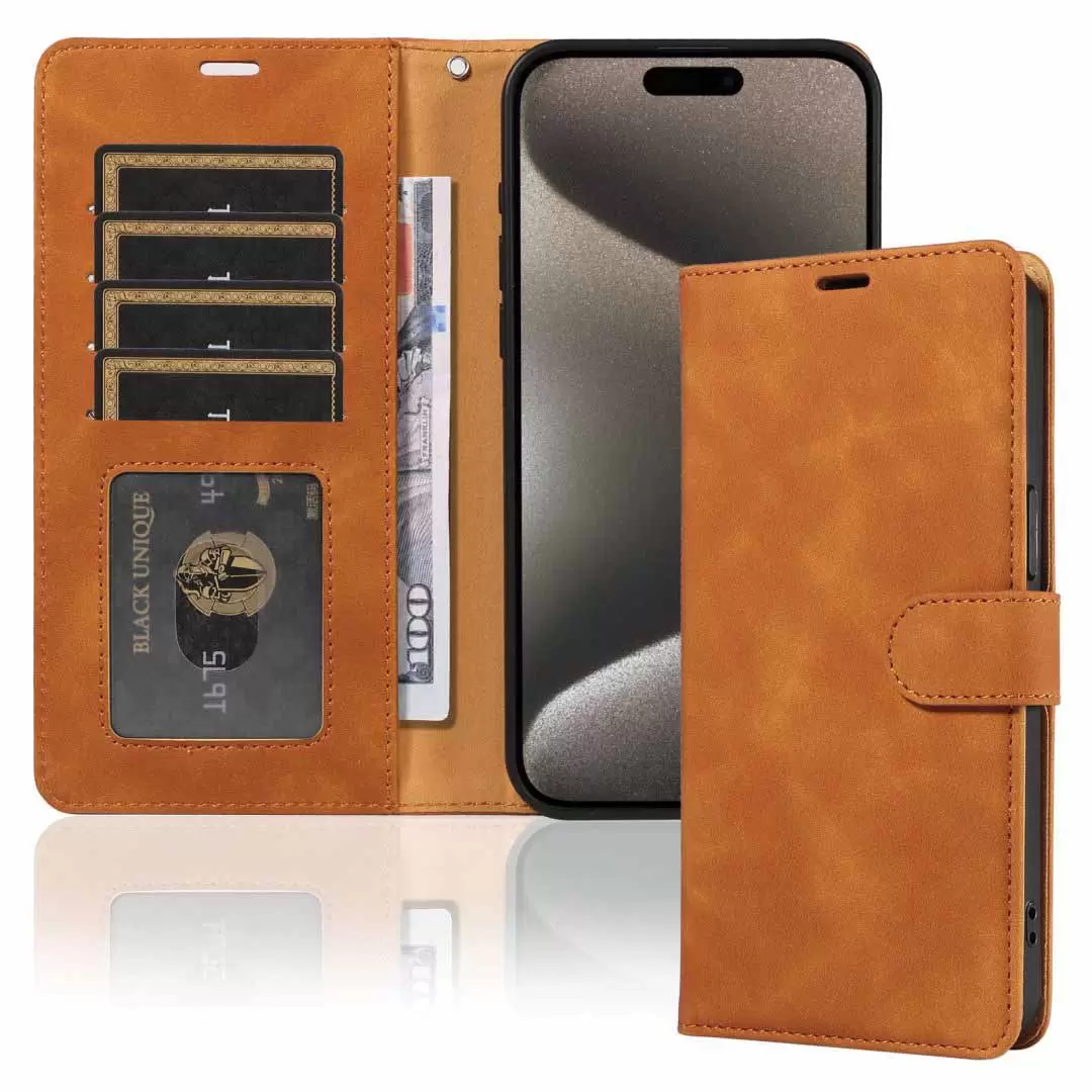 iPhone 16 PU Leather Wallet Case Brown