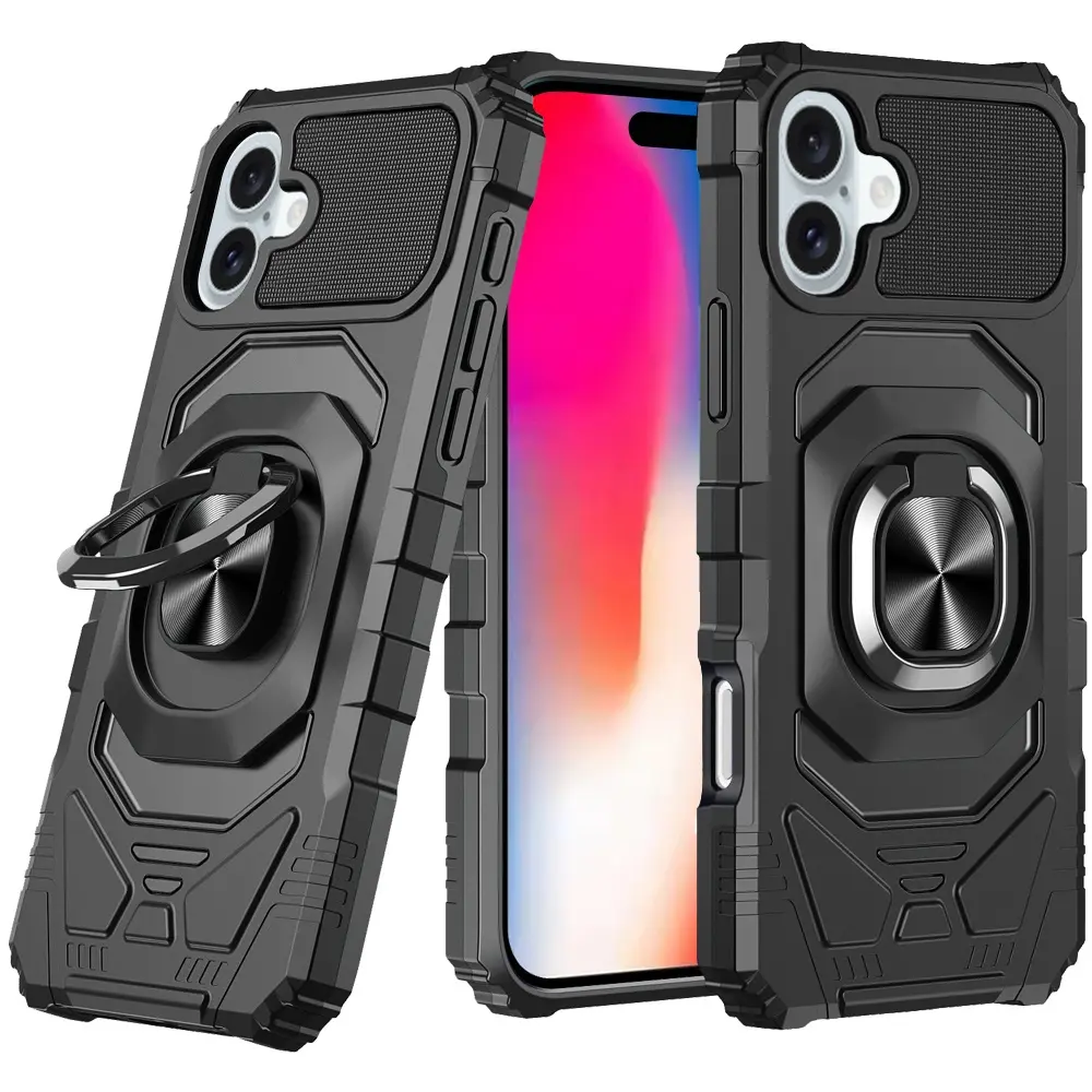 iPhone 16 Plus Anti-Fall Armor Ring Bracket Case Black