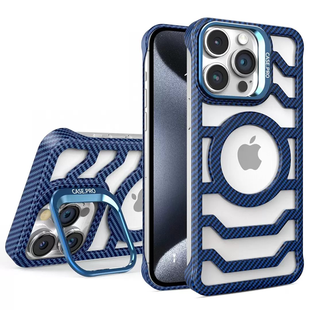 iPhone 15/iPhone 14/iPhone 13 Magsafe Hollow Case with Camera Stand Dark Blue