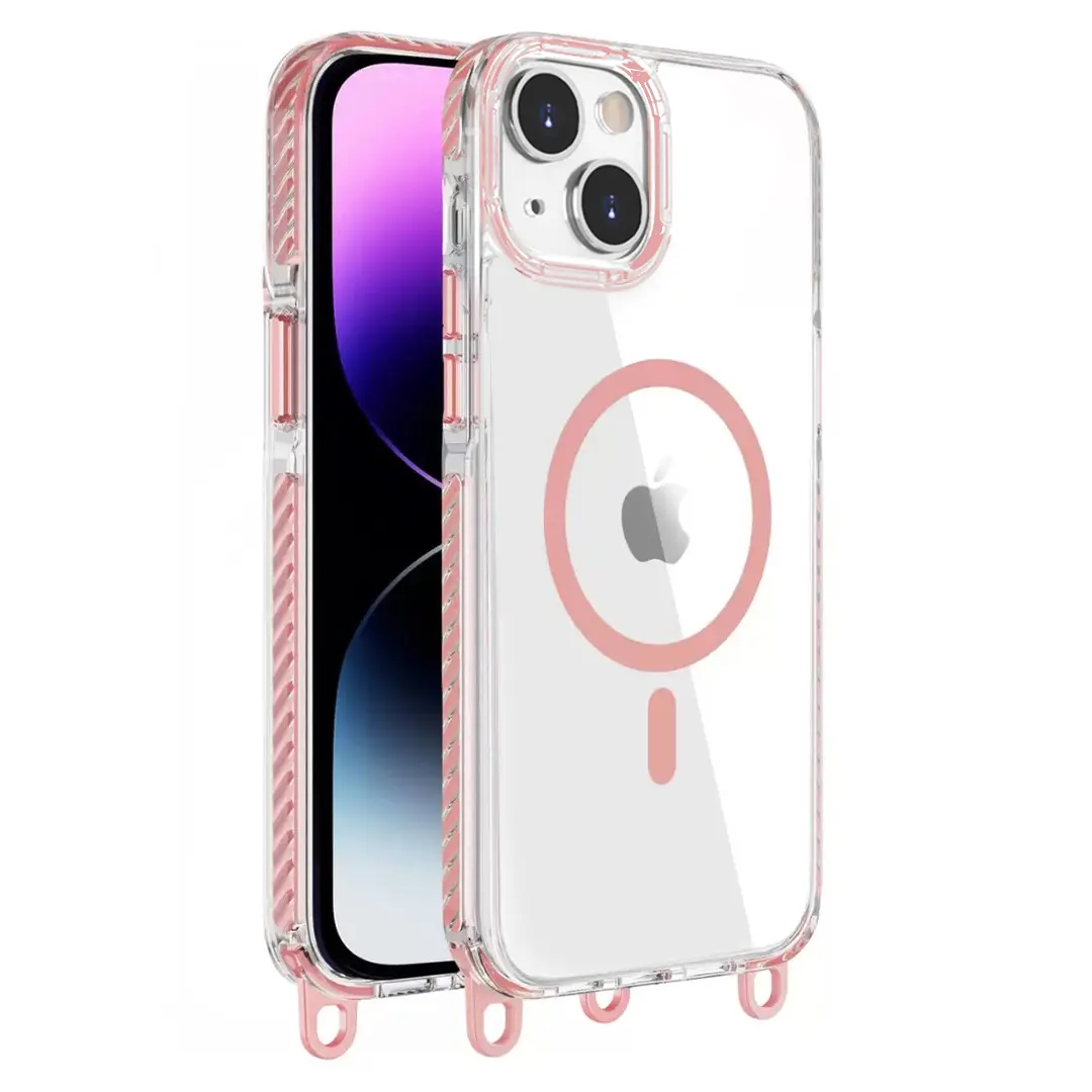 iPhone 15 Plus/iPhone 14 Plus Magsafe Clear Twotone Case with Lanyard Pink