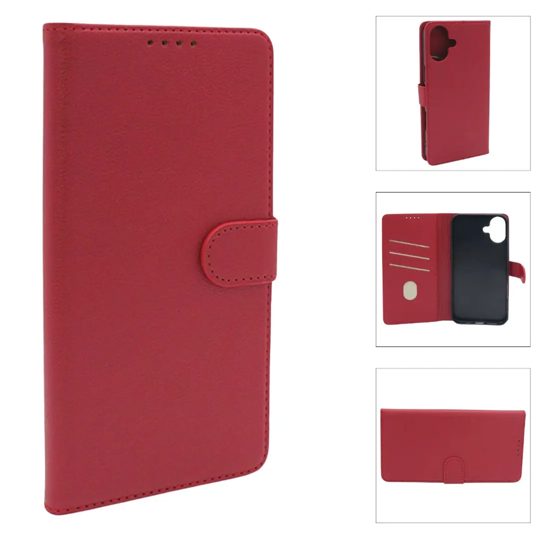 iPhone 16 Plus PU Leather Wallet Case Red