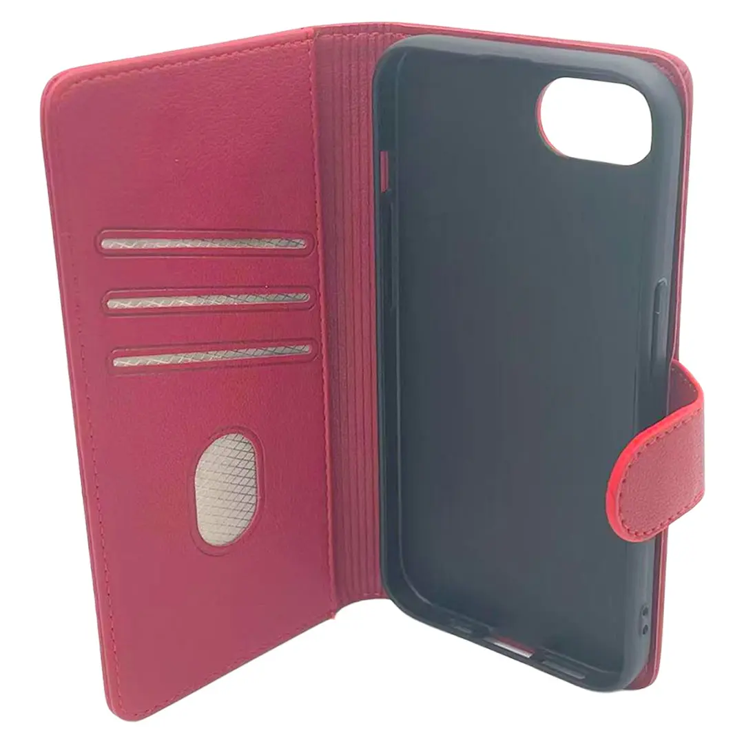 iPhone 16E PU Leather Wallet Case Red