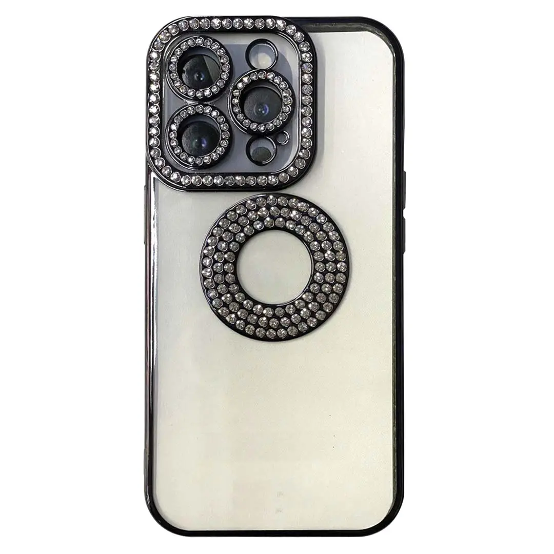 iPhone 15/iPhone 14/iPhone 13 Clear Case Diamond with Camera Protection Black