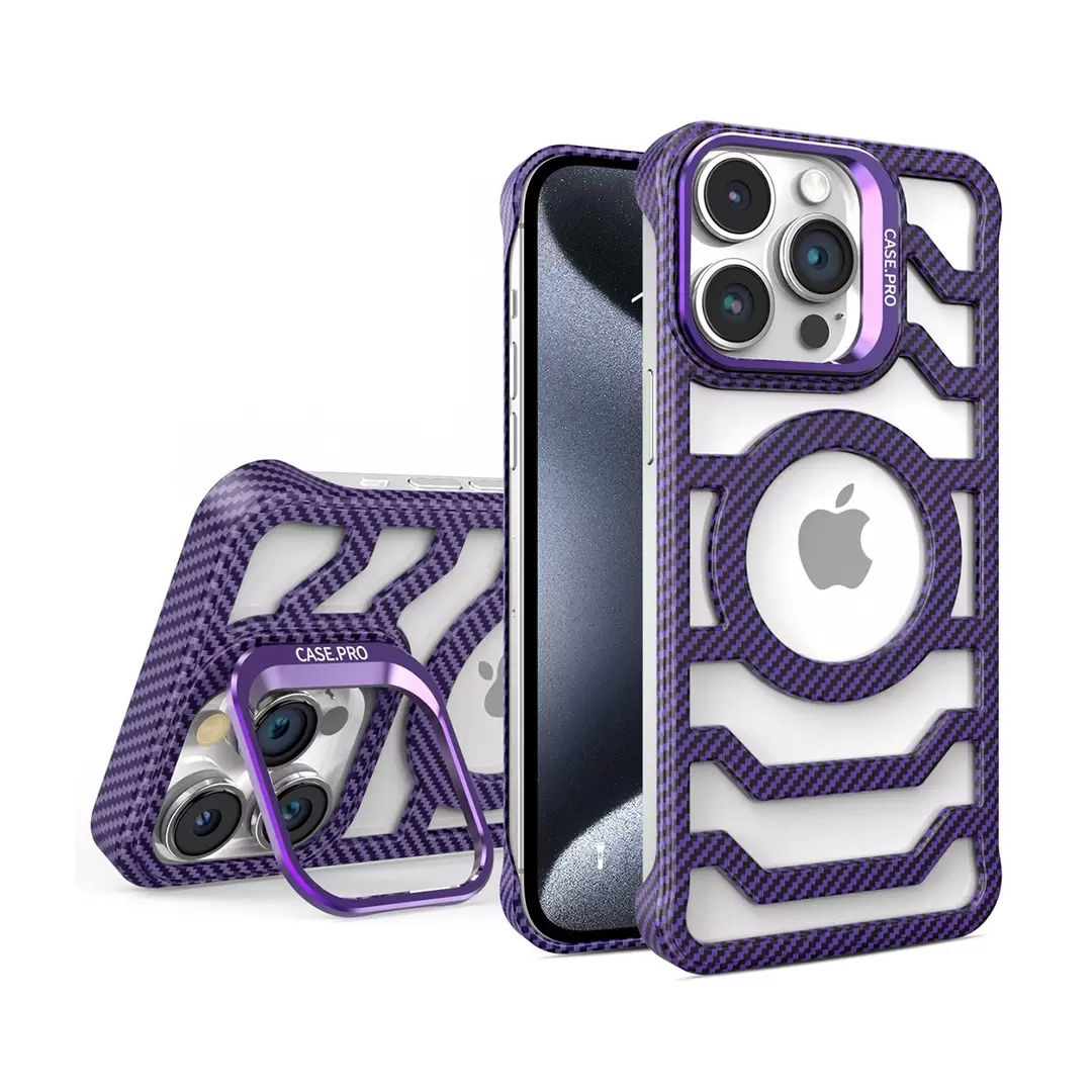 iPhone 15 Pro Max/iPhone 14 Pro Max Magsafe Hollow Case with Camera Stand Dark Purple