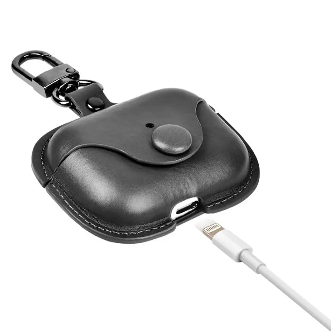 Airpods 4 Leather Case with Keychain Black