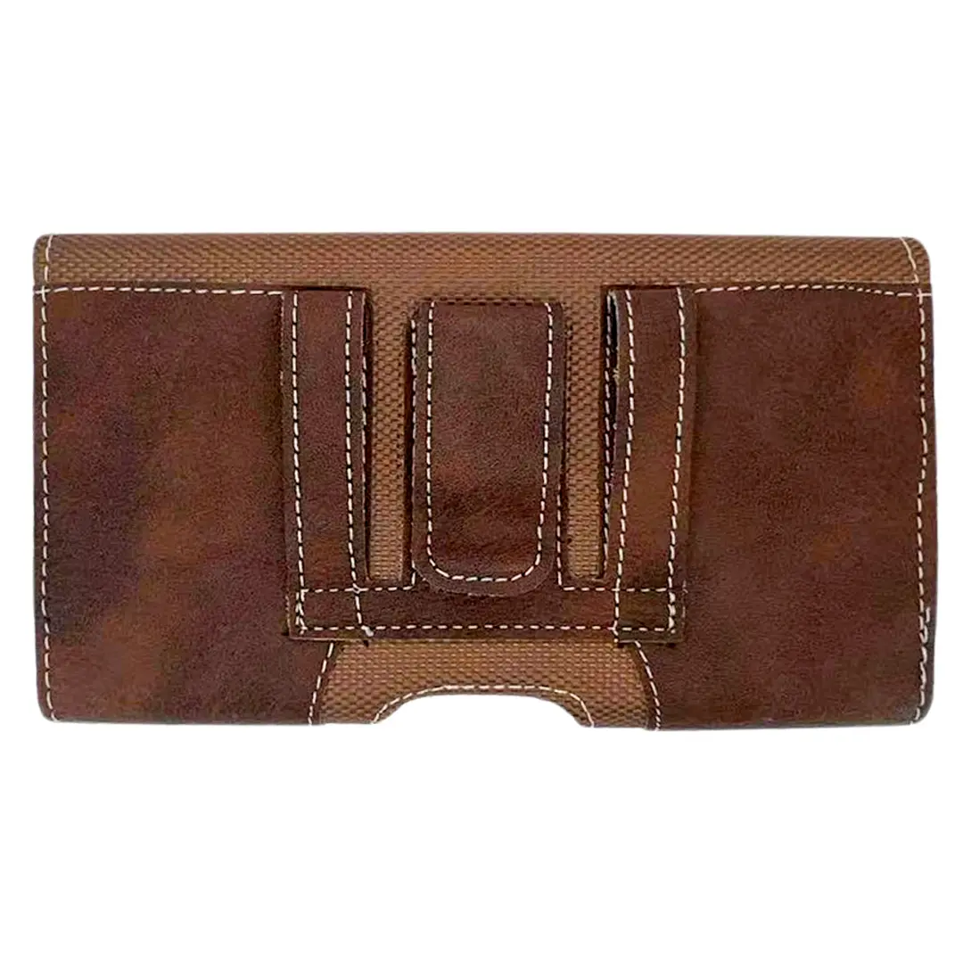 Horizontal Lychee leather Pouch Brown 6.3 inch