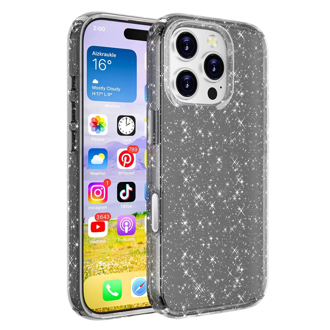 iPhone 15 Pro Fleck Glitter Case Clear Black