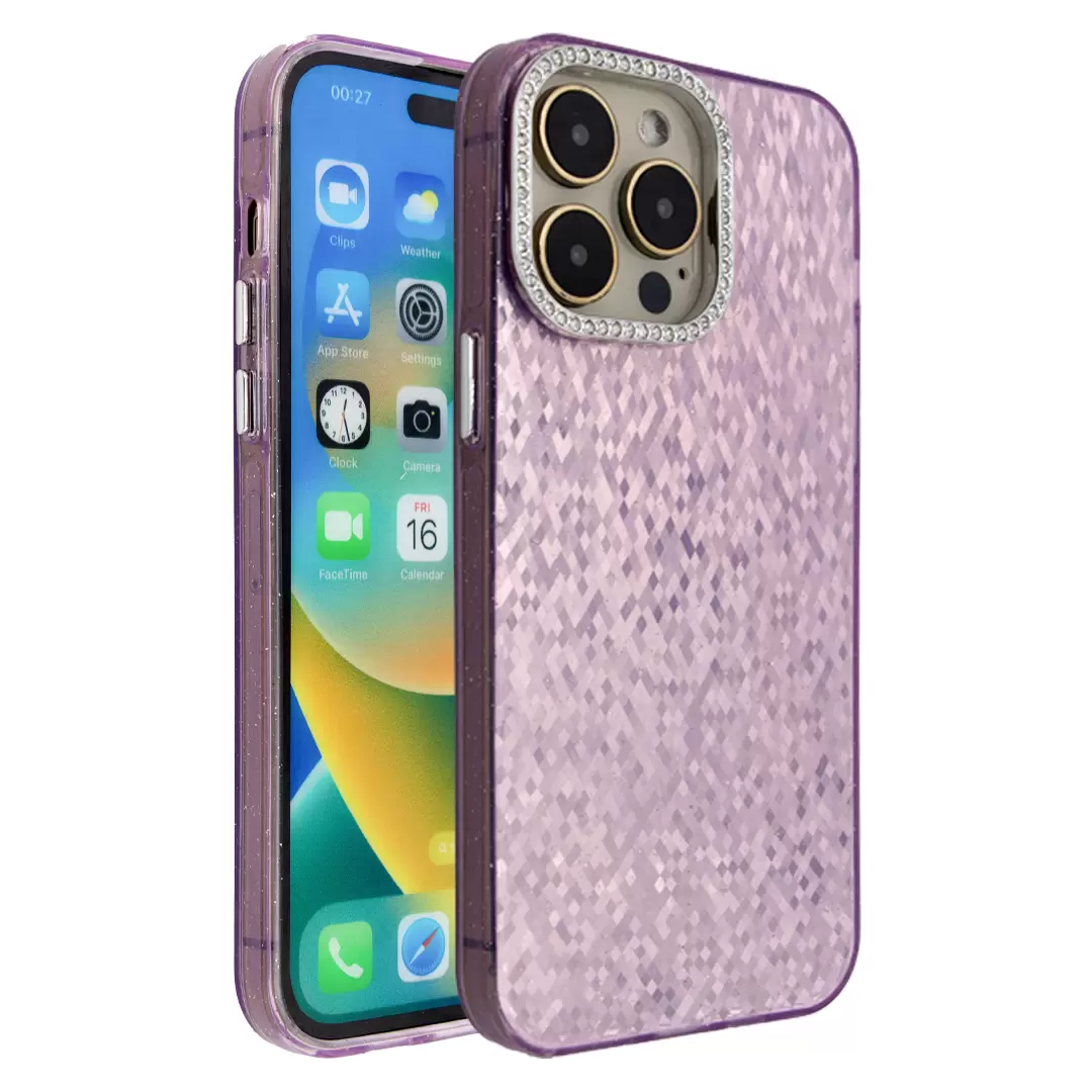 iPhone 13 Pro Max/iPhone 12 Pro Max Shiny Mosaic Rhombus Case Purple