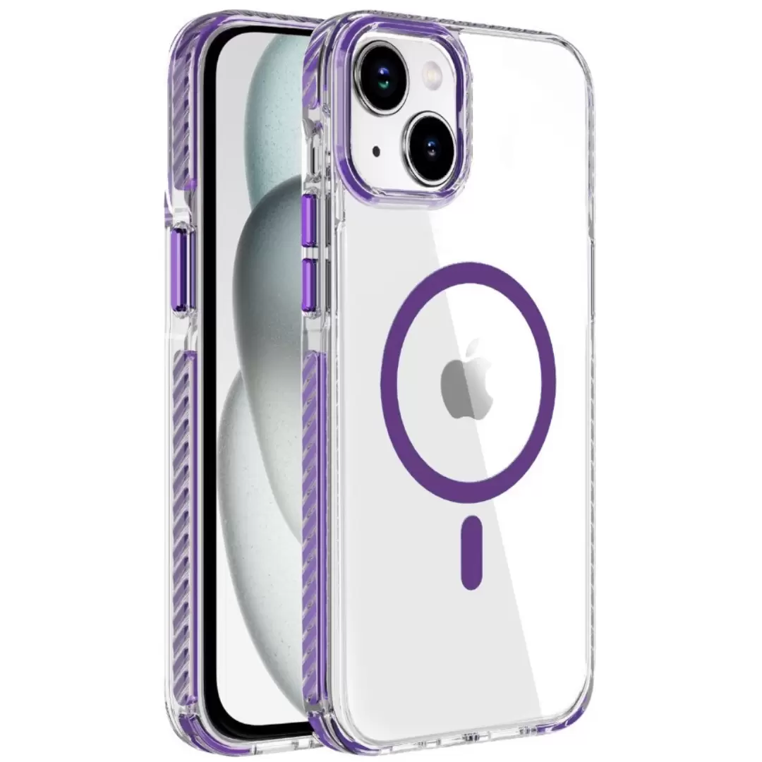 iPhone 14/iPhone 13 Magsafe Clear Two Tone Case with Lanyard Purple