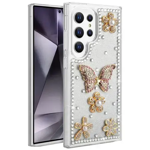 Samsung Galaxy S25 Ultra Glitter and Rhinestones with Butterfly Case