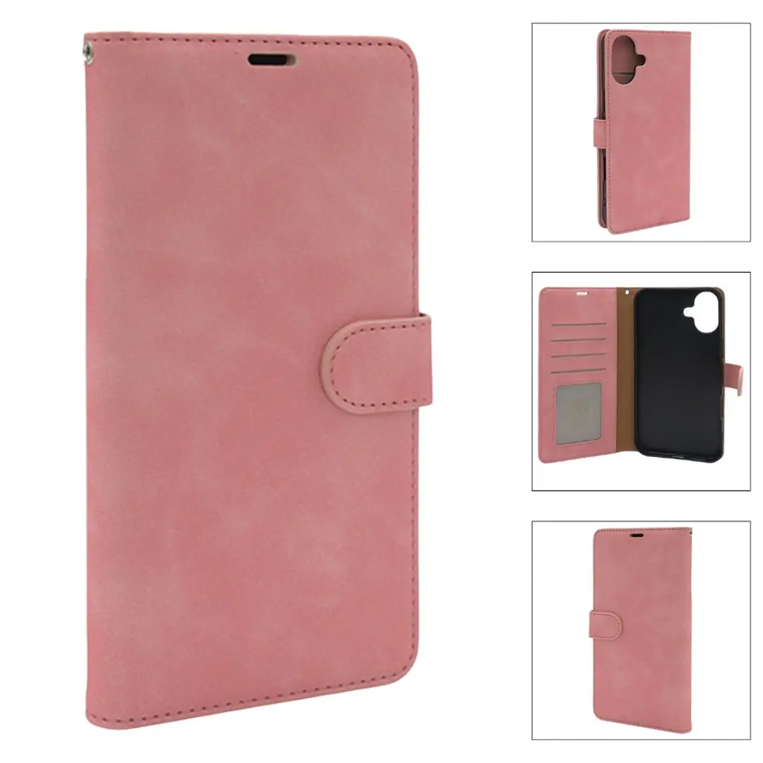 iPhone 16 PU Leather Wallet Case Pink