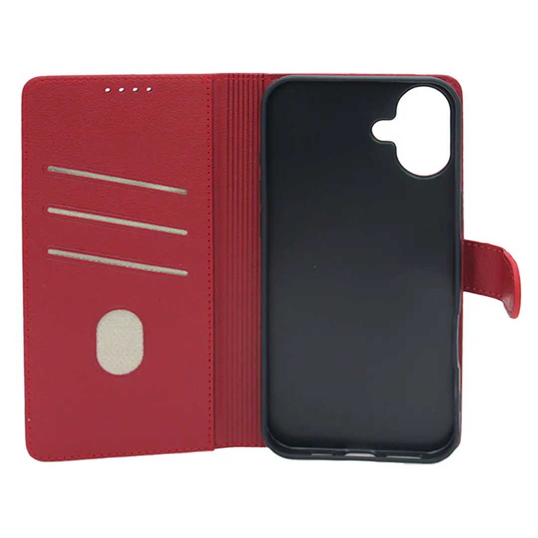 iPhone 16 Plus PU Leather Wallet Case Red